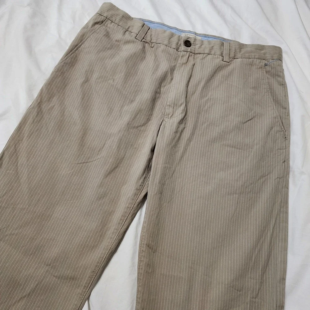 JCrew‎ Pants 36x34 Tan White Pinstripe Cotton Preppy Chino Classic Trendy
